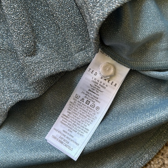 NWT Ted Baker Castelo Lurex Woven Metallic Shimmer Light Blue Button Down Shirt - Picture 7 of 9